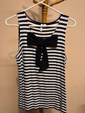 Women’s Elle Black & White Striped Bow Tank Top Size Small